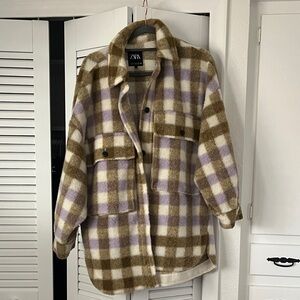 Zara Women's Teddy Jacket - Brown, Cream, and Purple